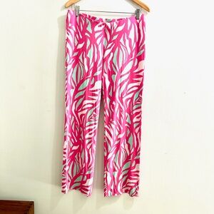 Lilly Pulitzer Pants Large Womens Wide Leg Tropical Print Pull On Resort Comfort